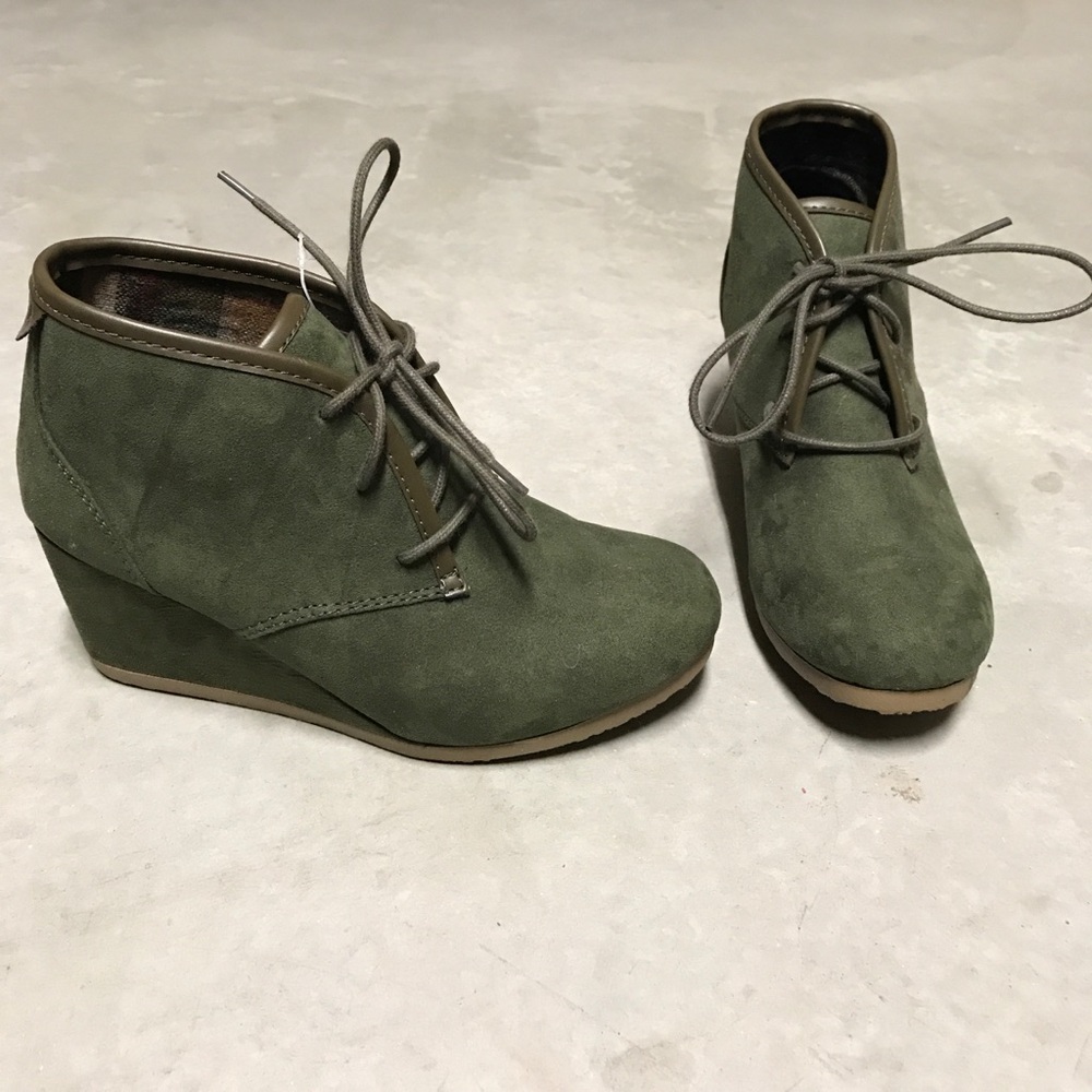 Olive suede booties